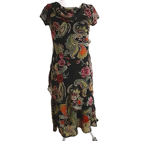 connected apparel Dresses & Skirts - Connected Apparel Multi Color Floral    Paisley Overlay Dress Women's si…